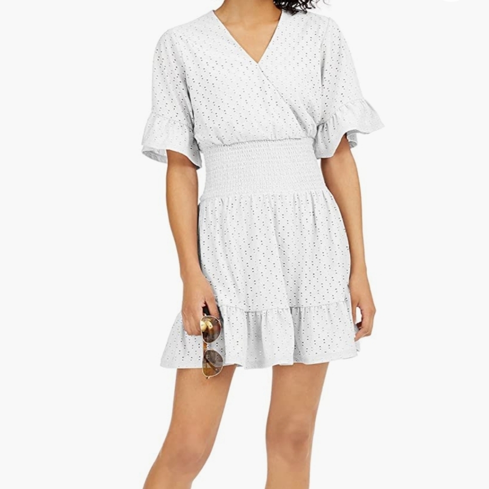 MICHAEL Michael Kors Womens Eyelet Smocked Casual Dress NWTs